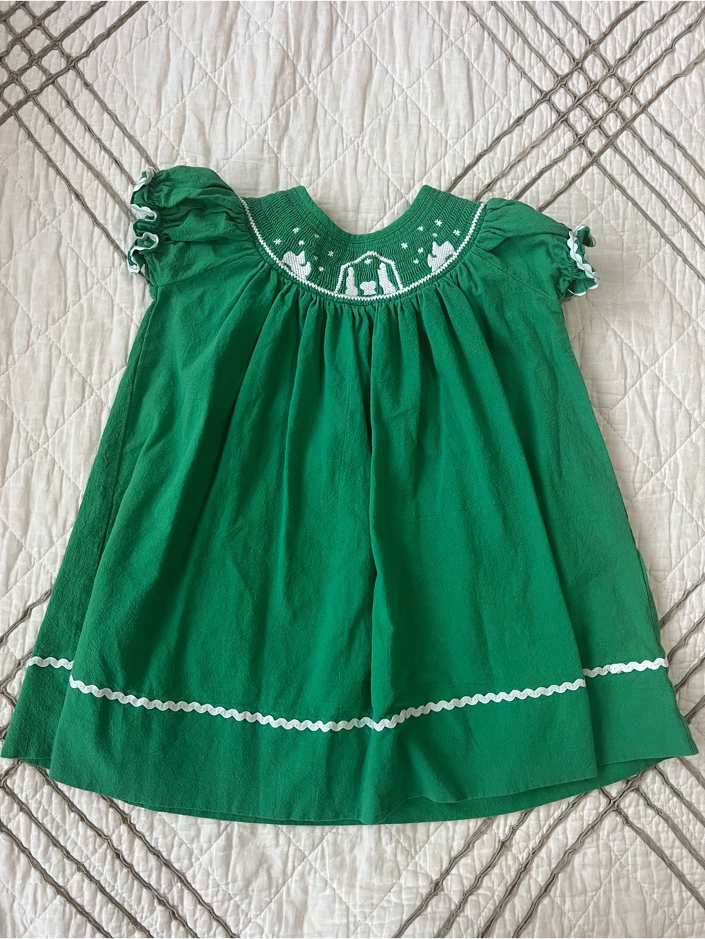Girls Green Smocked Christmas Nativity Dress